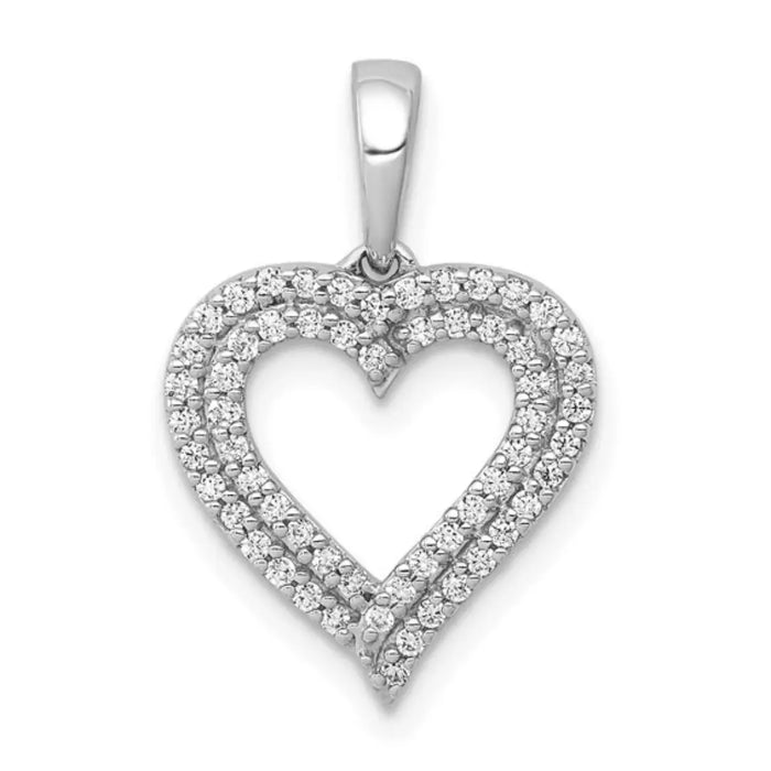 14K White Gold Diamond Two Row Heart Pendant Lab Grown by Fine Color Jewels