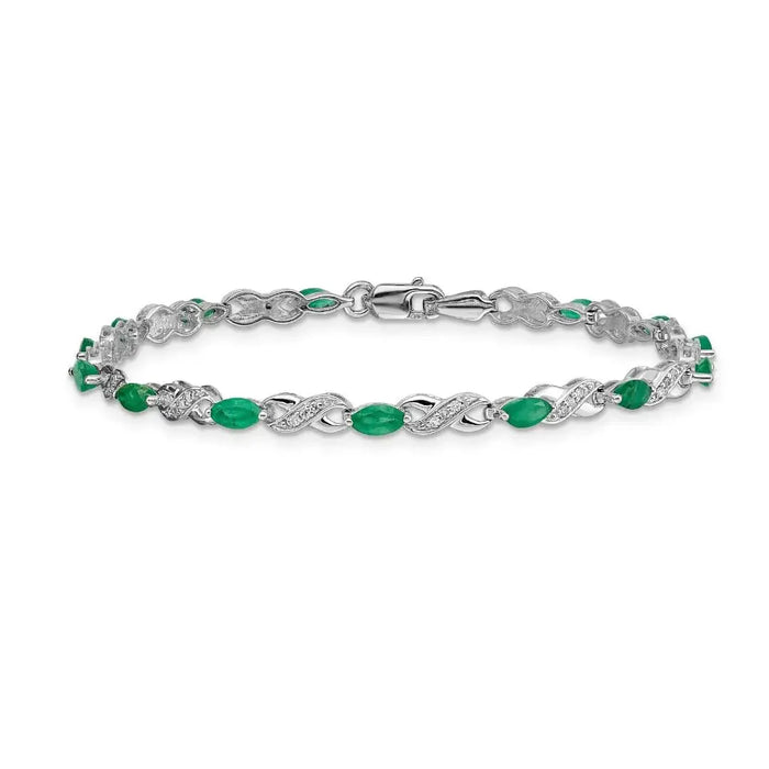 14k White Gold Emerald Infinity 7.25 inch Bracelet by Fine Color Jewels