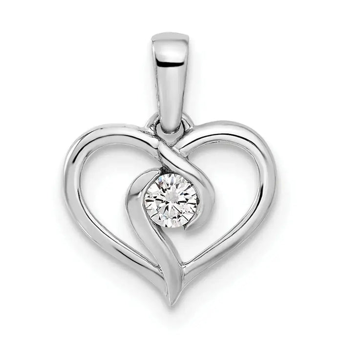 14K White Gold Heart Shaped Twisted Pendant by Fine Color Jewels