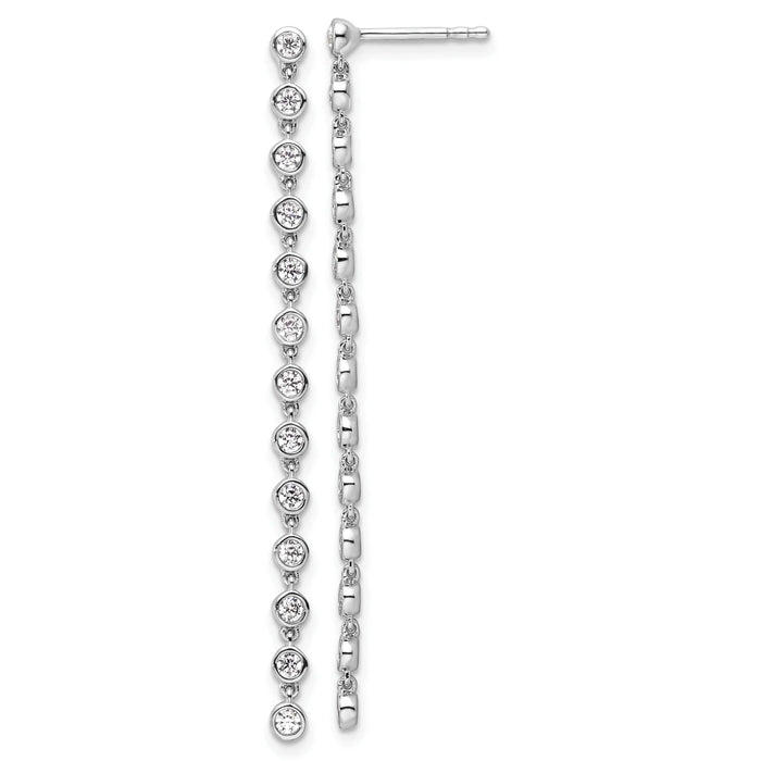 14K White Gold Lab Diamond Dangle Post Earrings by Fine Color Jewels