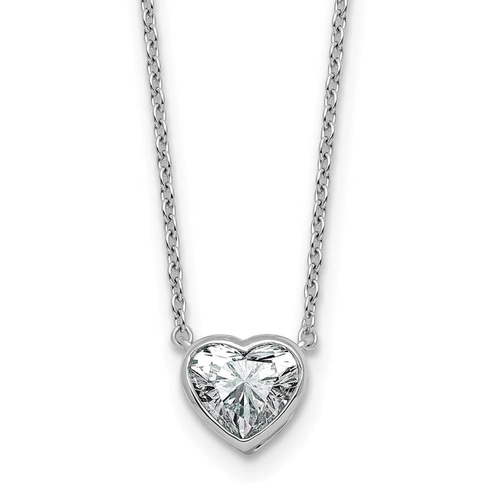 14k White Gold Lab Grown Diamond Solitaire Heart Necklace by Fine Color Jewels