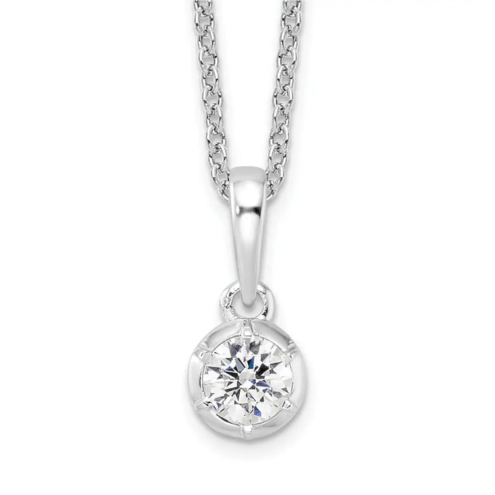 14K White Gold Lab Grown Diamond Solitaire Necklace by Fine Color Jewels