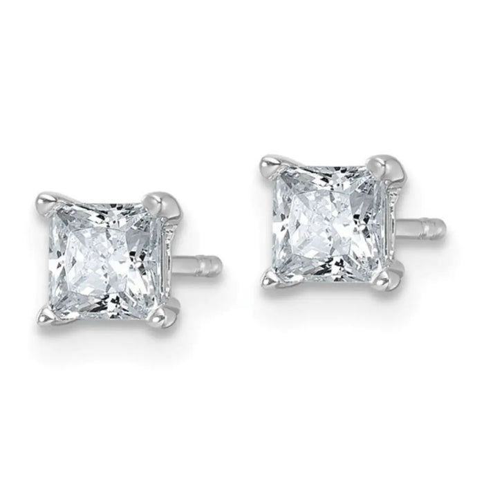 14k White Gold Lab Grown Diamond Square Solitaire Studs Earrings by Fine Color Jewels