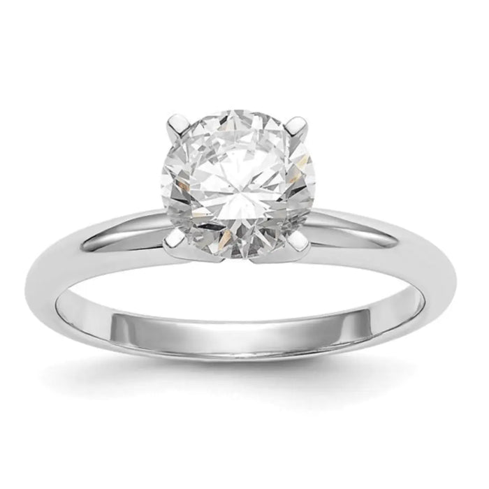 14k White Gold Round Solitaire Lab Grown Diamond Ring by Fine Color Jewels