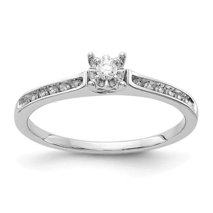 14K White Gold Solitaire Pave Diamond Wedding Ring by Fine Color Jewels