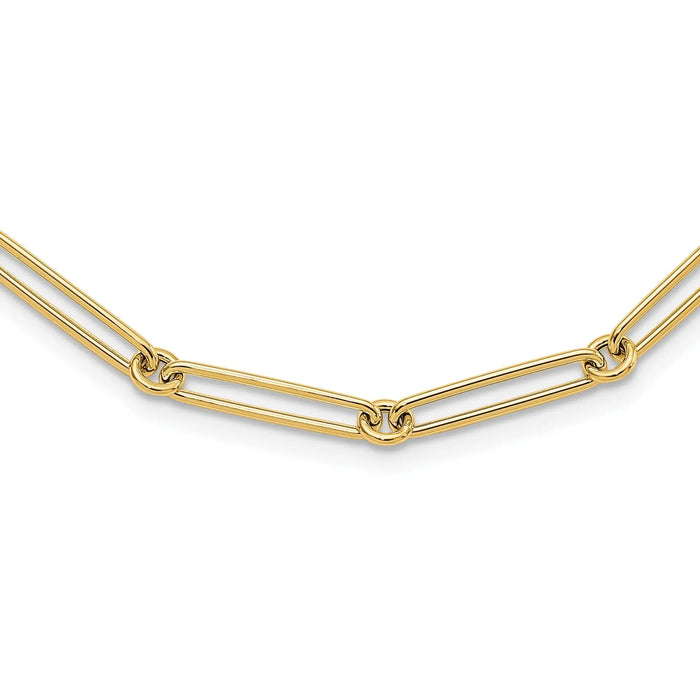 14K Yellow Gold Hollow Paperclip Link Necklace 18 inch by Fine Color Jewels