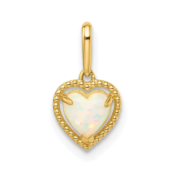 14k Yellow Gold Lab Created Opal Heart Pendant by Fine Color Jewels