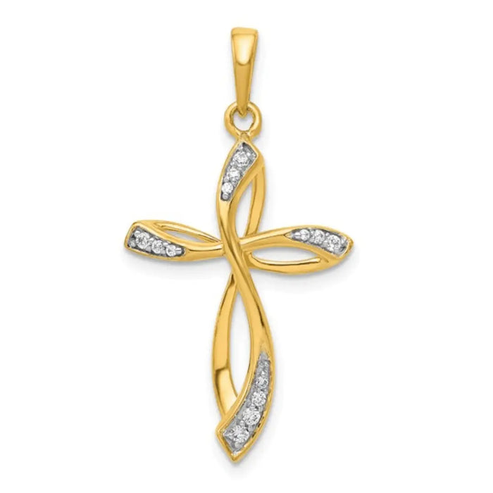 14K Yellow Gold Lab Diamond Cross Pendant by Fine Color Jewels