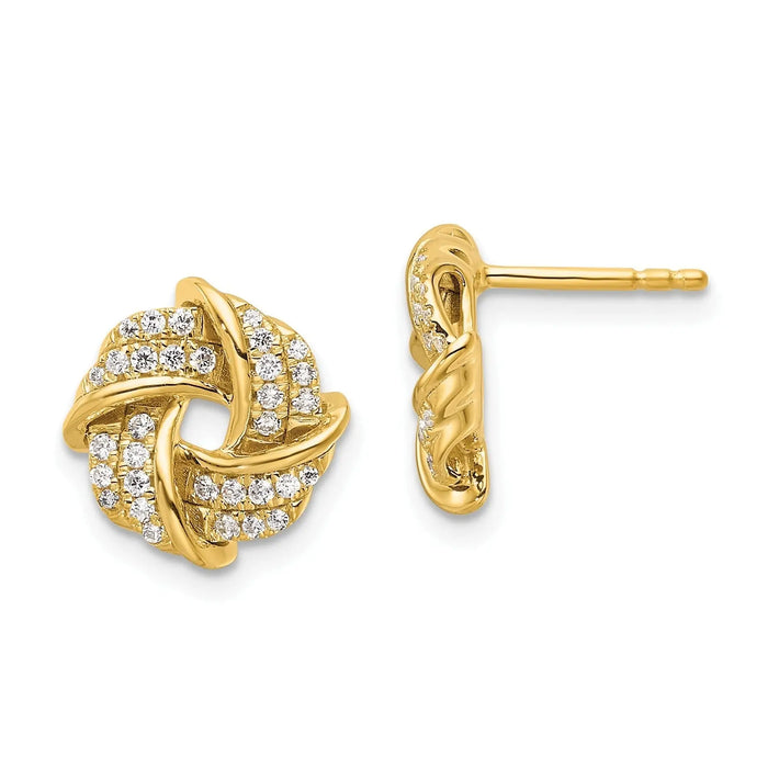14K Yellow Gold Lab Grown Diamond Love Knot Post Stud Earrings 0.33 Ct by Fine Color Jewels