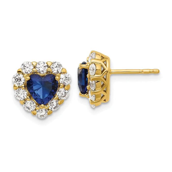 14K Yellow Gold Lab Grown Diamond & Sapphire Halo Heart Stud Earrings 1.33 Ct by Fine Color Jewels