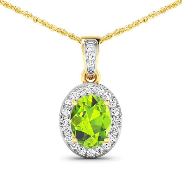 14K Yellow Gold Peridot Pendant with White Diamonds by Fine Color Jewels