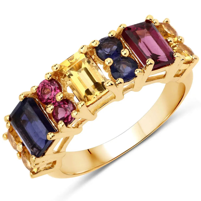 14K Yellow Gold-Plated Multi Stone Sterling Silver Cluster Ring by Fine Color Jewels