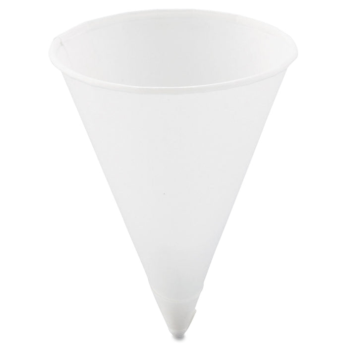 Dart Cone Water Cups, Paper, 4 oz, Rolled Rim, White, 200/Bag, 25 Bags/Carton