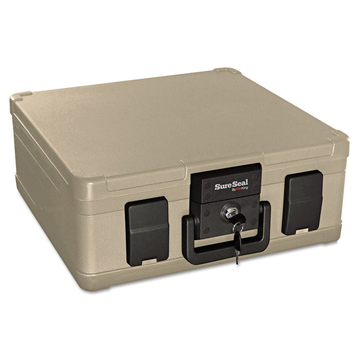 SureSeal By FireKing Fire and Waterproof Chest, 0.27 cu ft, 15.9w x 12.4d x 6.5h, Taupe