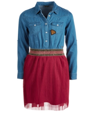 Guess Big Girls Denim Mesh Pleated Dress by Vanessa Jane