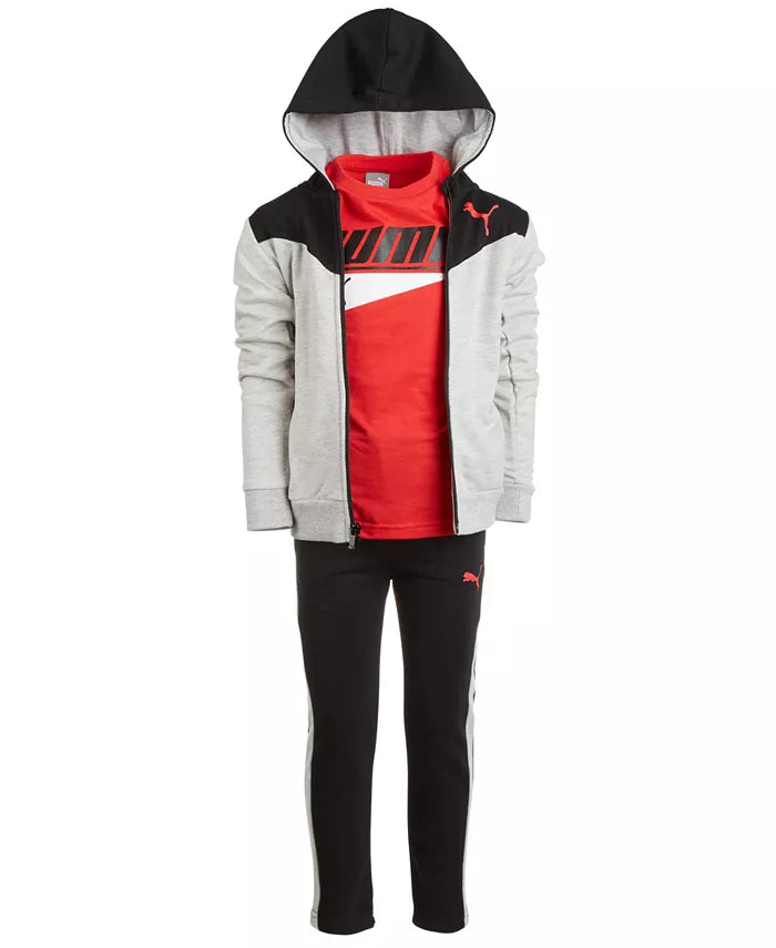 Puma 3-Pc. Colorblocked Fleece Hoodie, Jogger Pants and T-Shirt, Size 5 by Vanessa Jane