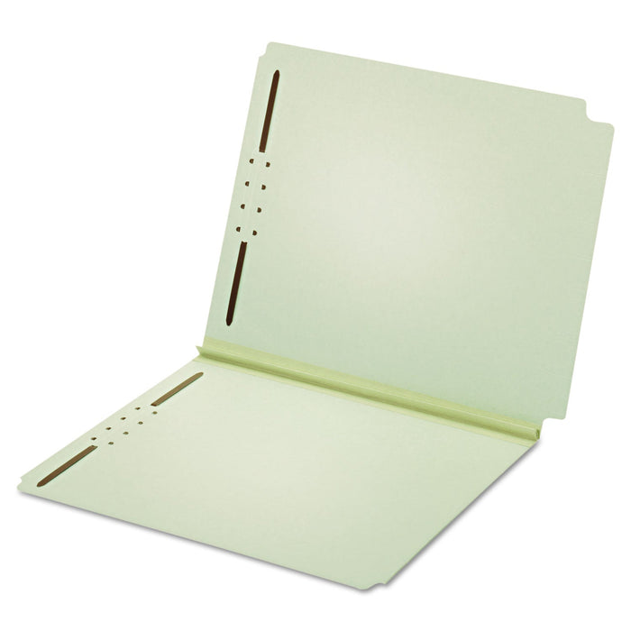 Pendaflex Dual-Tab Pressboard Fastener Folder, 2 Fasteners, Letter Size, Light Green Exterior, 25/Box