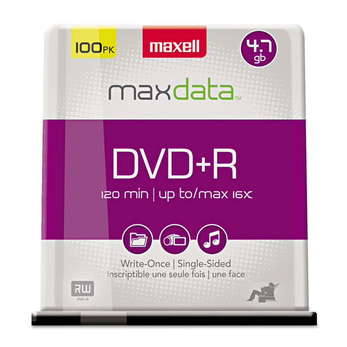 Maxell DVD+R High-Speed Recordable Disc, 4.7 GB, 16x, Spindle, Silver, 100/Pack