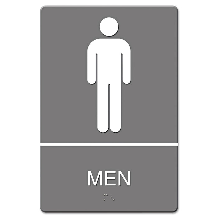 Headline ADA Sign, Men Restroom Symbol w/Tactile Graphic, Molded Plastic, 6 x 9, Gray