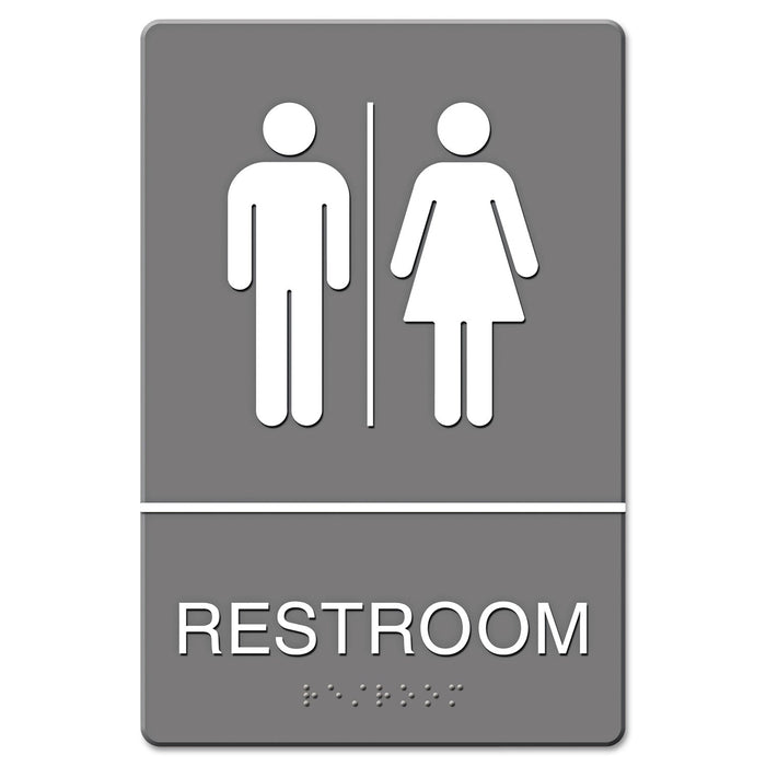 Headline ADA Sign, Restroom Symbol Tactile Graphic, Molded Plastic, 6 x 9, Gray