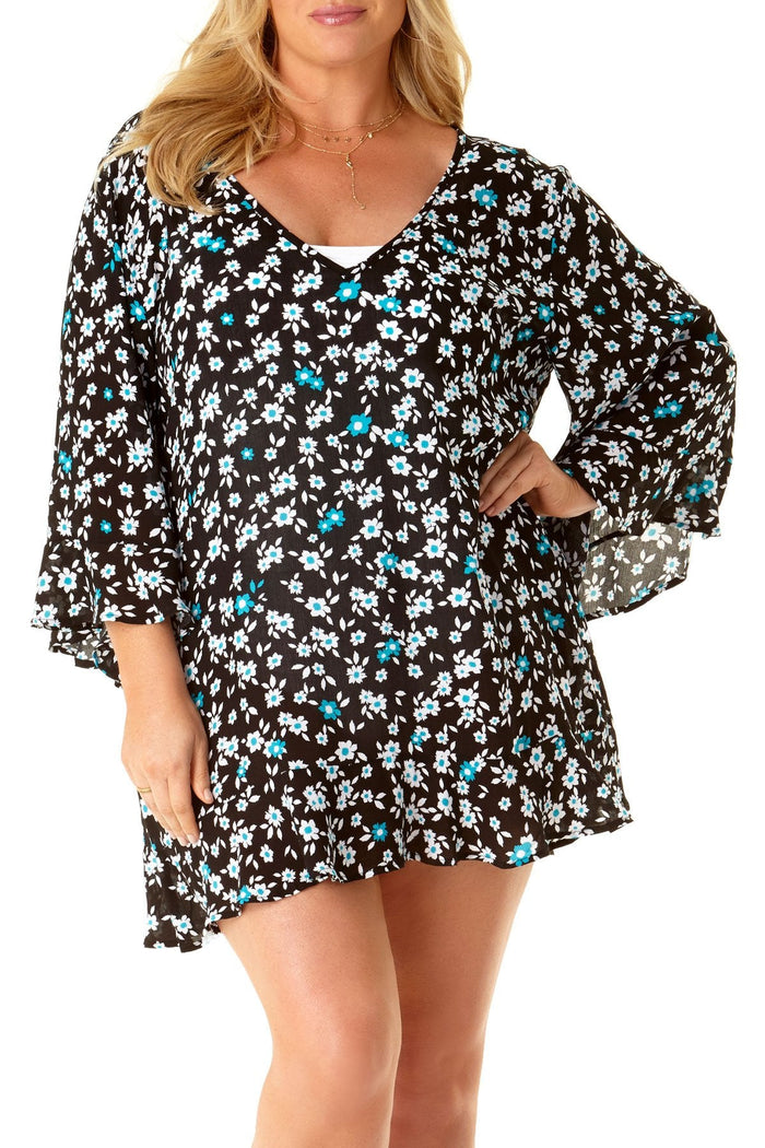 Anne Cole Plus - Flounce V Neck Tunic, Size 18-20 W by Vanessa Jane