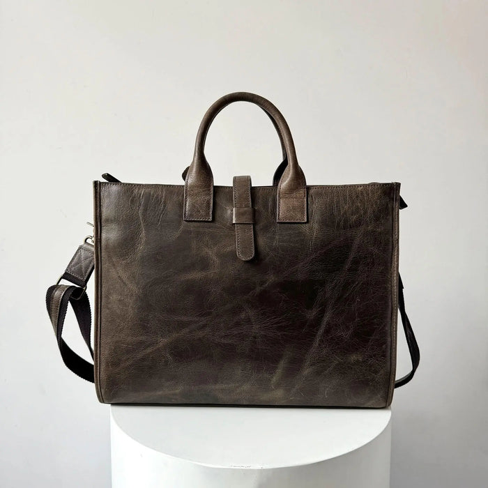 16" Crazy Horse Full-Grain Leather Briefcase by MiamiLeathers.com