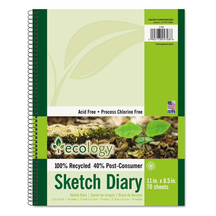 Pacon Ecology Sketch Diary, Green Cover, 11 x 8.5, 60 lb Text Paper Stock, 70 Sheets