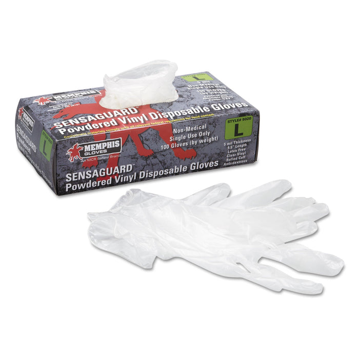 MCR Disposable Vinyl Gloves, Large, 5 mil, Industrial-Grade, 100/Box