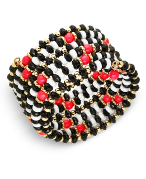 Inc Gold-Tone Beaded Coil Bracelet, Black/White by Vanessa Jane