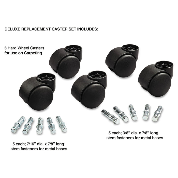 Master Caster Deluxe Futura Casters, Flush Mount, Grip Ring Type B and Type K Stems, 2.19" Hard Nylon Wheel, Matte Black, 5/Set