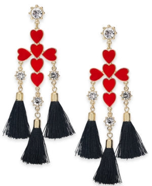 Thalia Sodi Gold-Tone Crystal, Heart Cross and Tassel Drop Earrings by Vanessa Jane