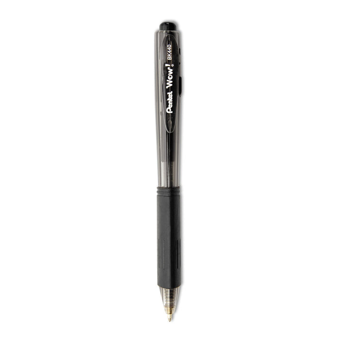 Pentel WOW! Ballpoint Pen Value Pack, Retractable, Medium 1 mm, Black Ink, Black Barrel, 36/Pack