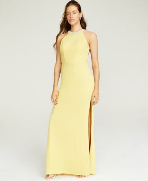 Speechless Juniors Beaded Strappy-Back Halter Gown by Vanessa Jane