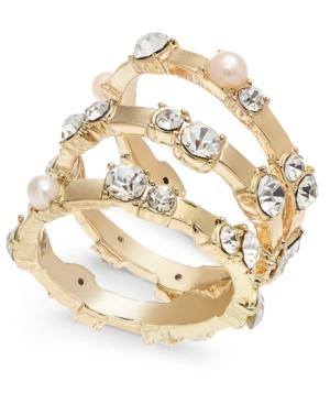 Inc Gold-Tone 3-Pc Set Imitation Pearl and Crystal Stacking Rings by Vanessa Jane