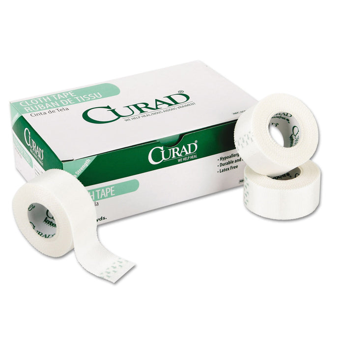 Curad First Aid Cloth Silk Tape, Heavy-Duty, Acrylic/Silk, 1" x 10 yds, White, 12/Pack
