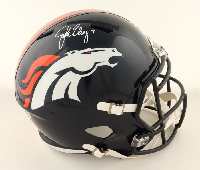 John Elway Signed Broncos Full-Size Speed Helmet (Beckett) Beckett Witnessed by Price Is Right Miami