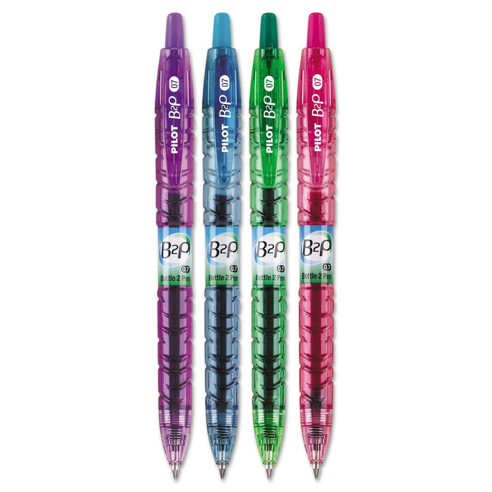 Pilot B2P Bottle-2-Pen Recycled Gel Pen, Retractable, Fine 0.7 mm, Assorted Ink and Barrel Colors, 4/Pack