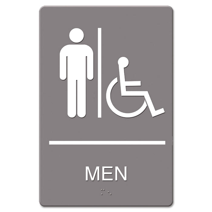 Headline ADA Sign, Men Restroom Wheelchair Accessible Symbol, Molded Plastic, 6 x 9, Gray