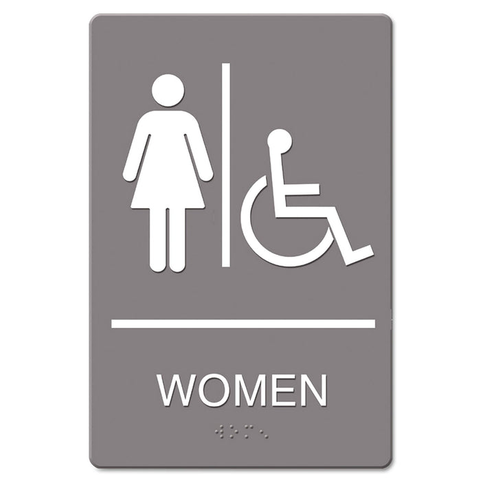 Headline ADA Sign, Women Restroom Wheelchair Accessible Symbol, Molded Plastic, 6 x 9