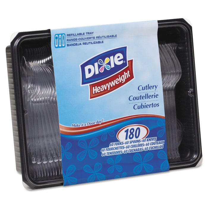 Dixie Cutlery Keeper Tray with Clear Plastic Utensils: 60 Forks, 60 Knives, 60 Spoons