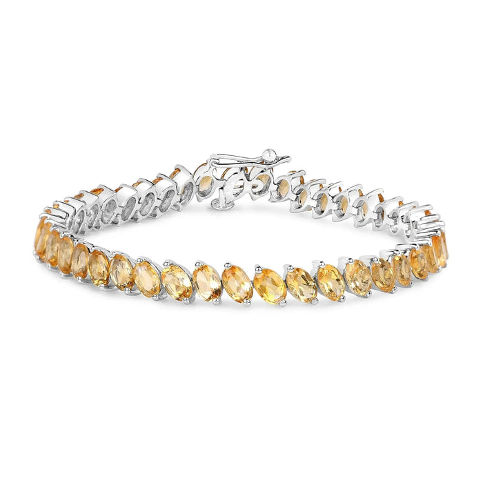 18.06 Ct Oval Golden Yellow Citrine Prong Sterling Silver Diagonal S-Link Tennis Bracelet by Fine Color Jewels