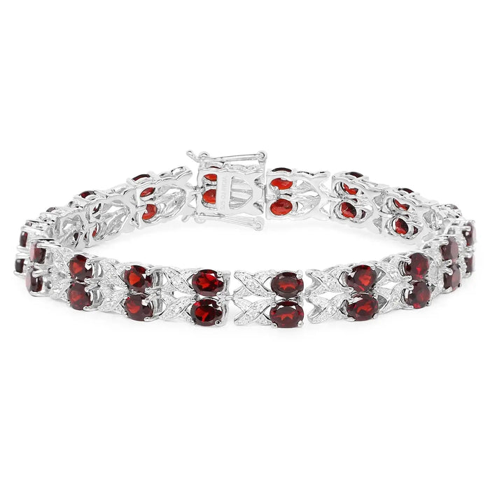 18.36 Ct Oval Deep Red Garnet Prong Silver Double Row X-Link Tennis Bracelet by Fine Color Jewels