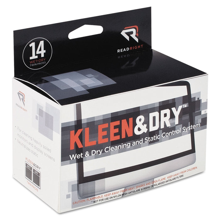 Read Right Two Step ScreenKleen Wet and Dry Cleaning Wipes, 5 x 5, 14/Box