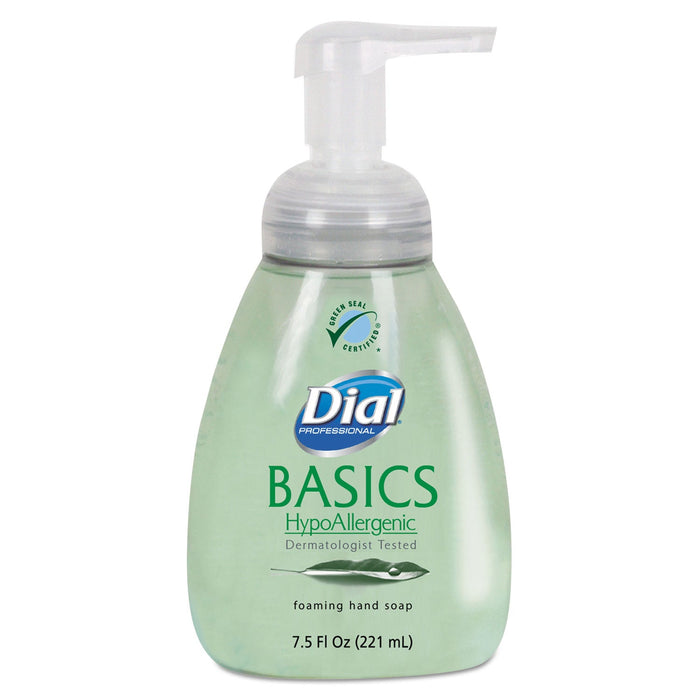Dial Basics Hypoallergenic Foaming Hand Wash, Honeysuckle, 7.5 oz Pump, 8/Carton