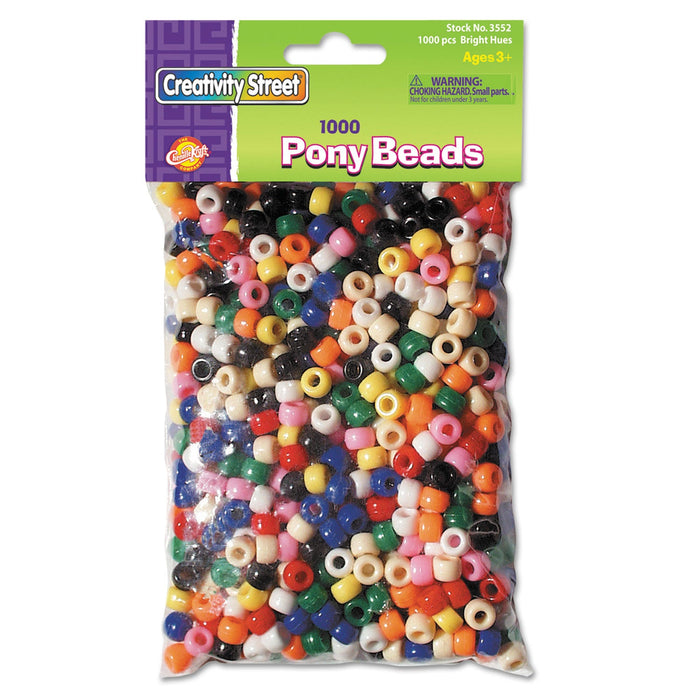 Creativity Street Pony Beads, Plastic, 6 mm x 9 mm, Assorted Primary Colors, 1,000/Set