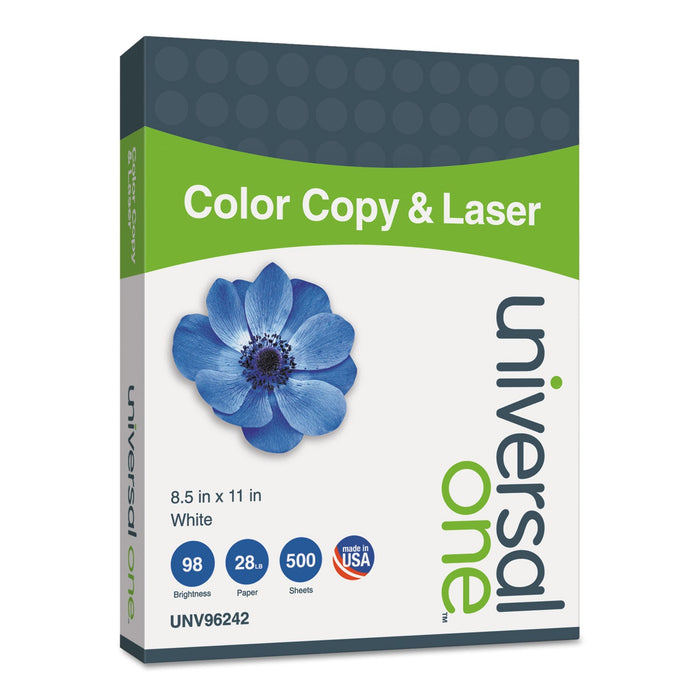Universal Deluxe Color Copy and Laser Paper, 98 Bright, 28 lb Bond Weight, 8.5 x 11, White, 500/Ream