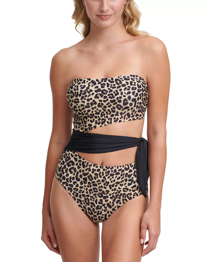 DKNY Suntan Printed Cut-Out Bandeau One-Piece Swimsuit, Us 14 by Vanessa Jane