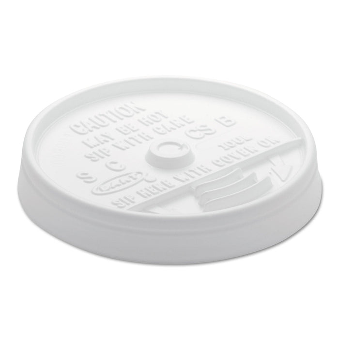 Dart Sip Thru Lids, Fits 10 oz to 12 oz Foam Cups, Plastic, White, 1,000/Carton
