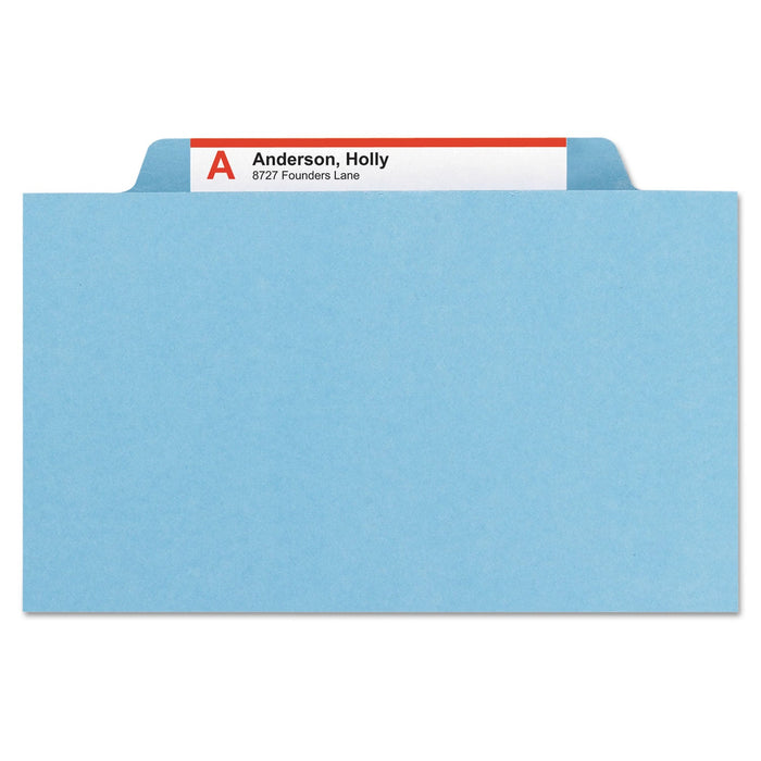Smead Six-Section Pressboard Top Tab Classification Folders with SafeSHIELD Fasteners, 2 Dividers, Letter Size, Blue, 10/Box