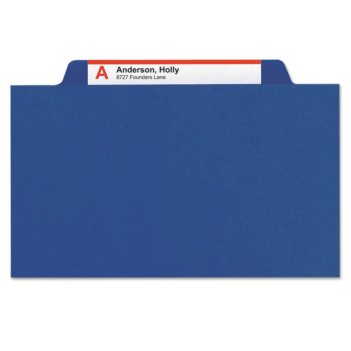 Smead Six-Section Pressboard Top Tab Classification Folders with SafeSHIELD Fasteners, 2 Dividers, Letter Size, Dark Blue, 10/Box
